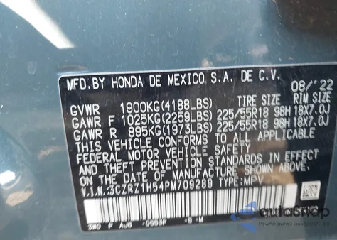 2023 Honda Hr-V 2Wd Sport from USA, damaged, VIN 3CZRZ1H54PM709289